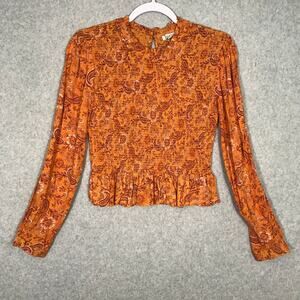 Patrons of Peace‎ Shirt Medium Blouse Paisley Ruffle Crop Cottage Fairy Festival